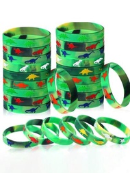 6入組恐龍矽膠手環，恐龍手鐲，恐龍手帶，恐龍派對禮物手環，禮袋填充物，叢林恐龍主題用品，生日派對配件（綠色），節日派對裝飾手環