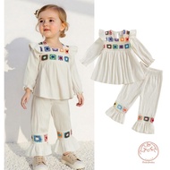 Autumn Outfit For Baby Girls With Embroidered Boho Pattern