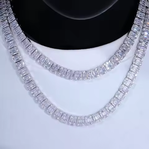Custom 8mm Iced Square Tennis Chain White Gold Plated Diamond Cluster Tennis Necklace Hip Hop Jewelr
