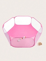 1入組粉色的滌綸網紗寵物帳篷,可折疊六邊形過家家適用於倉鼠,,,鴨子,兔子(不是包括玩具球)