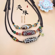 Nine-Eyed Dzi Necklace Agate Dzi Clavicle Chain Fluorescent Dzi Beads Unique Short Necklace