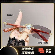 New Horizon 60012 Color-Changing Reading Glasses Wood Grain Business Frameless 75 Degree Blue-Plated