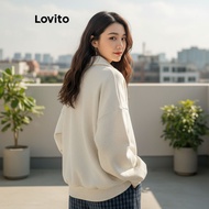 (trendy2)Lovito Casual Sweatshirt Plain Zipper Spring and Summer Sweatshirt for Women L102AD477