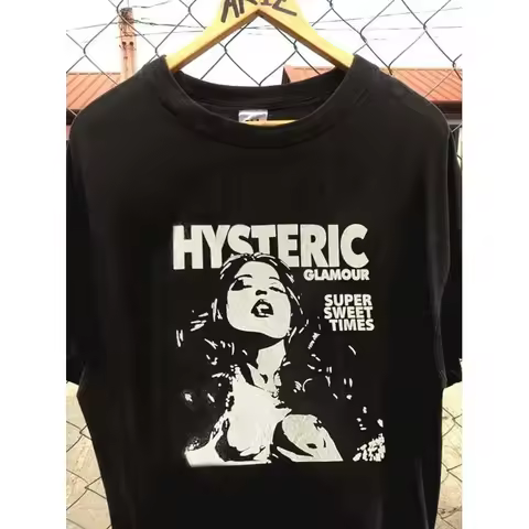 Hysteric Glamour 90s Retro Style Charcoal Reprint T Shirt for Men Women Graphic Short Sleeve Shirt U
