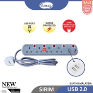 my smart appliances LEMAX USB Extension Socket SIRIM Approved with Surge Protection Fast Charging 2.0 USB Port 2Pin Plug Special Fit