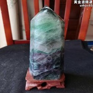  天然紫螢石柱原石擺件綠白水晶球六稜柱奇石收藏消磁精品