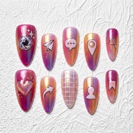 Artisan Handcrafted 10PCS Playful Stiletto Press-On Nails | Pink Purple Gold Gradient, Camera Lens A