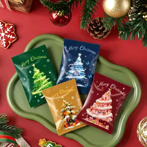 25pcs Christmas Candy Packaging Bags，Chocolate Machine-Sealed Bag，Taffy Nougat Sealed Bag Baking Pac