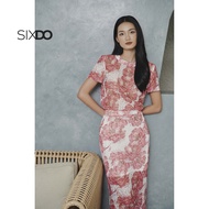 Chân váy ren midi dáng bút chì họa tiết hoa mẫu đơn SIXDO (Pink Peony Lace Pencil Skirt)