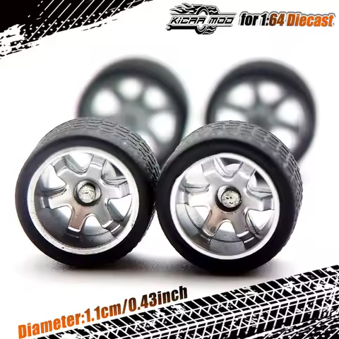 1/64 Wheels with Rubber Tires TE37 Refitting Parts for Diecast Model Car Hot Wheels Matchbox Tomica 