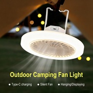 2-in-1 Outdoor Camping Fan Light Tricolor Light Hanging and Stand Design Type-C Charging 1800mAh Bat