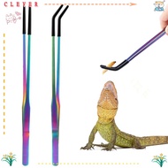 CLEVERHD 2PCS Reptile Feeding Tongs, Stainless Steel with Rubber Tip Straight and Curved Tweezers, H