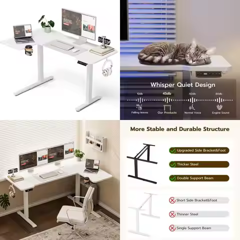Adjustable Height L-Shaped Electric Desk for Home Office and Gaming: Sit-Stand Corner Desk