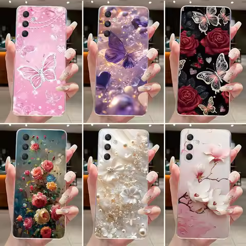 For Samsung M34 5G Case Aesthetic Butterfly Flower Clear Soft Silicone Back Cover For Samsung Galaxy