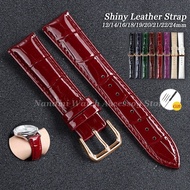 12-24mm Universal Shiny Leather Watch Strap 12/14/16/18/19/20/21/22/24mm Glossy Cowhide Bamboo Allig