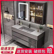 ❤Fast Delivery❤Light Luxury Bathroom Cabinet Modern Minimalist Bathroom Rock Integrated Washbasin Hand Washing Combination Washstand Mirror Set