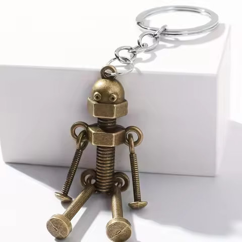 Fashion Screw Robot Keychain Vintage Metal Movable Joint Robot Keyring Couple Backpack Car Pendant C