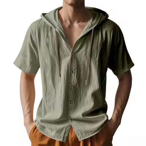 Cross-border American Short-sleeved T-shirt Men's Summer Thin Breathable Linen Ami Kaji Hooded Short
