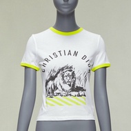 DIOR 2022 logo lion graphic print yellow cropped white cotton ringer tshirt XS