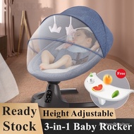 3-in-1 Baby Rocker Dining Chair with 5 Unique Motions Cool Mesh Fabric Infant Newborn to Toddler Bouncer Swing Booster Seat Cot Play Bed