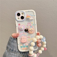 CrashStar 3D Doll Cute Cartoon Hard Transparent Phone Case With Bracelet Lanyard For iPhone 15 14 13 12 11 Pro Max Plus X XR XS Max Shockproof Phone Casing Cover With Full Cover Lens Camera Protection Hot Sale