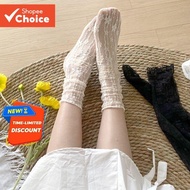 Lolita Ballet Lace Socks - Sheer Mesh Stackable Socks for Mary Jane Shoes, White"
