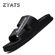 ZYATS Summer Sandals Men Fashion Beach Shoes Leather Slippers for Men Lelaki Sandal Black