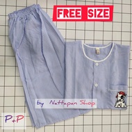 ชุดนอน P+P ผ้าชิโนริ Free Size เสื้อคอกลมผ่าหน้า แขนสั้น กางเกงขา 3 ส่วน(คลุมเข่า) ผ้านุ่ม ใส่สบาย by Nattapan Shop