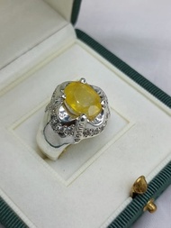 天然男士黃色藍寶石戒指 925 純銀手工藍寶石戒指