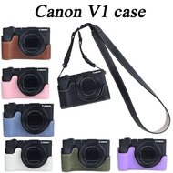 PU Leather Powershot V1 Camera Case Half Bag For Canon V1 with strap