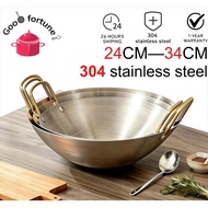 304 Stainless Steel Frying Pan Wok Raging Fire Stove Frying Pan With Double Handles 22-34cm Stainles