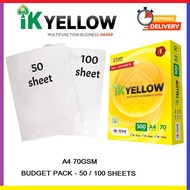 IK Yellow A4 Paper 70gsm For Homework Print, Document Print, Air Waybill Print (Suitable for All Printer)-50 /100 sheets