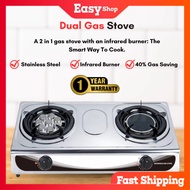 EASY Gas Stove Infrared 8 Jets Double Burner Dapur Gas Stainless Steel Gas Cooker