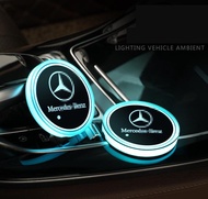 2Pcs รถ LED ที่วางแก้วไฟสำหรับ Mercedes Benz W205 W212 W204 W203 W210 W213 W220 W221 W222 W124 W169 W176สีเปลี่ยน USB เสื่อชาร์จเรืองแสงกระดาษรองแก้วLED ภายในโคมไฟสร้างบรรยากาศ
