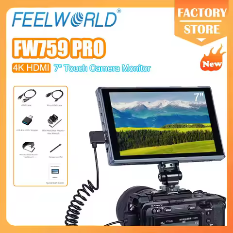 FEELWORLD FW759 PRO 7-Inch Camera Field Video Monitor 4K HDMI Touch Screen 1280x800 IPS 9:16 Ratio M