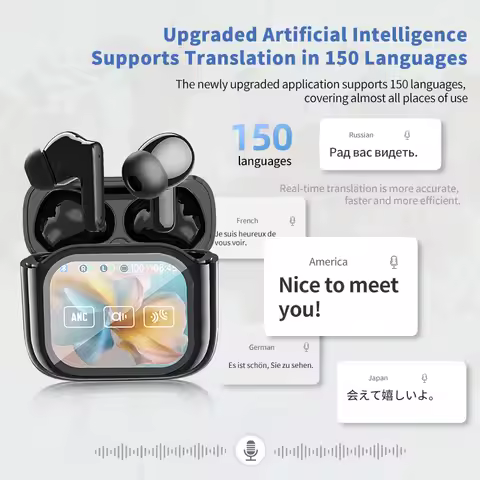 JM19 Bluetooth V6.0 Earphones AI Translator Earbuds OWS LCD Touch Screen Sport Wireless Headphones H