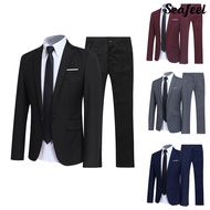 [SEA] Men Suit Set Lapel Formal Stylish Buttons Pockets Blazer for Dating