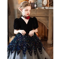 ชุดเจ้าหญิง เดรส Up เด็กฮาโลวีนเปียโน Hostess สีดำ หรูหรา < Ne1> ชุดเล่นบทบาทสําหรับเด็กผู้หญิง