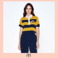 [asv rs24] Asv Stripe Cropped Polo Top เสื้อผู้หญิง คอปกโปโล ทรงครอป แขนสั้น ตัดต่อลายริ้ว แต่งปักฟู