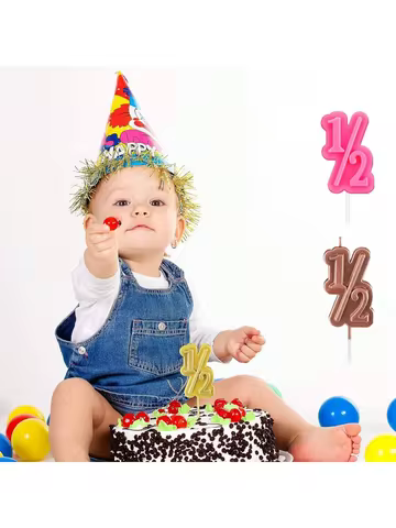 Half Birthday Candle Half 1/2 Year Old Cake Topper for Baby's Half Year Old Birthday Anniversary Cel