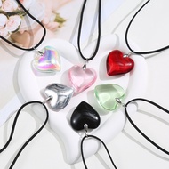 Heart-shaped Crystal Pendant Black Leather Rope Heart Pendant Bright Red Crystal Heart Charm Heart-shaped Crystal Pendant Necklace Leather Rope Long Jewelry