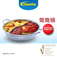 PowerPac Stainless Steel Yuan Yang Pot / 鸳鸯锅  with Glass Lid 32CM (YYPOT)