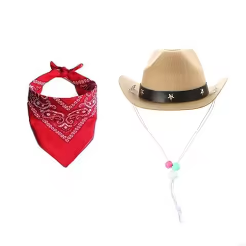 Adjust Pet Cowboy Outfit with Hat Bandanas Set Western Cowboy Hat Pet Supply