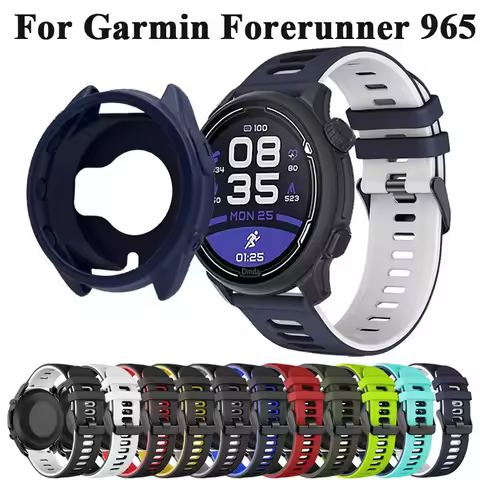 Silicone Case +Strap for Garmin Forerunner 965 Anti-scratch Protective Cover Watchband Wrist for Gar