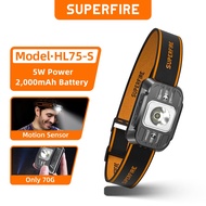 SUPERFIRE HL75 5W Headlight Super Bright USB Rechargeable Headlamp LED Flashlight Camping Lantern He