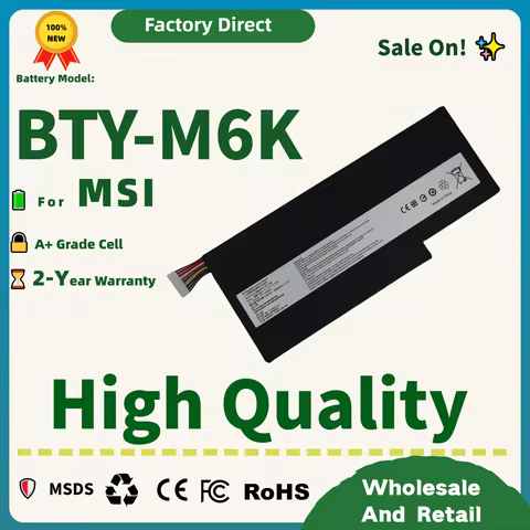 Factory Direct Sale 52.4Wh 11.4V 4600mAh BTY-M6K Laptop Battery For MSI MSI GF63 GF65 GF75 GS63/GS73