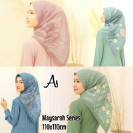 HIJAU Square Voal Hijab with Sabda Series Motif, Denim, Sage Green, Dusty