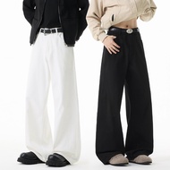 Straight jeans long pants summer thin casual pants black white advanced drape wide leg trousers