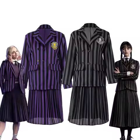 Women Enid Purple Nevermore High School Halloween Fancy Dress Up Teenager Girls Wednesday Black Scho