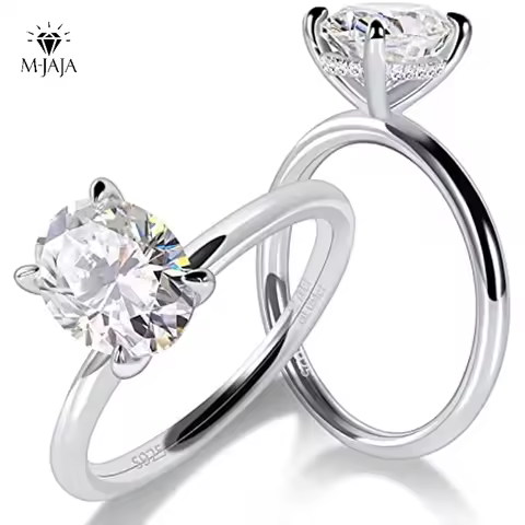 M-JAJA Oval Moissanite Engagement Ring for Women S925 Silver Solitaire Ring with Hidden Halo 1-3ct D